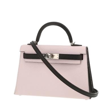 Sac bandoulière Hermès  Kelly 20 cm en cuir Mysore Mauve Pâle et noir