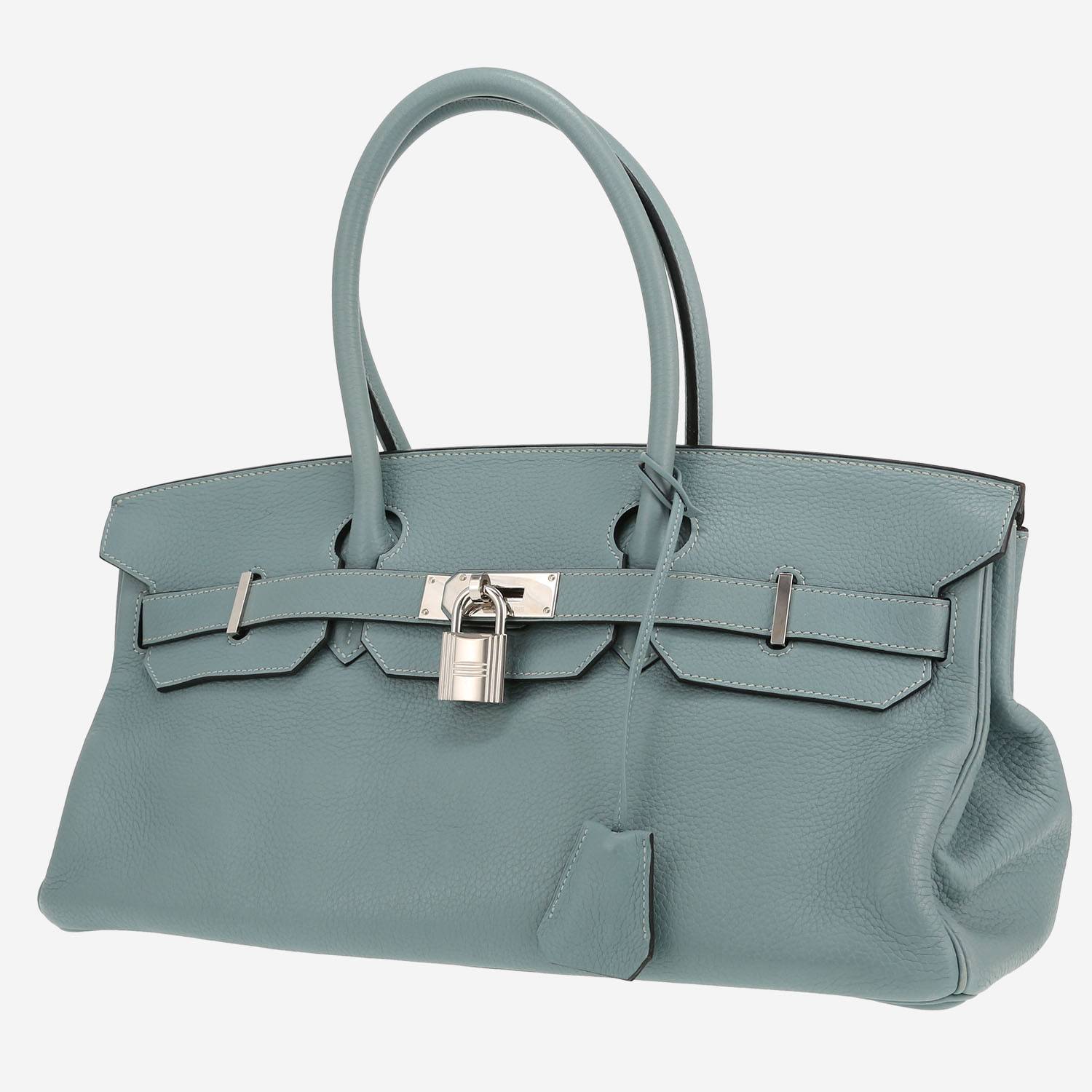 Sac porté épaule ou main Hermès  Birkin Shoulder en cuir taurillon clémence Bleu Lin