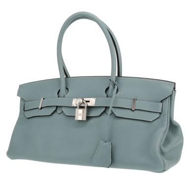 Sac porté épaule ou main Hermès  Birkin Shoulder en cuir taurillon clémence Bleu Lin