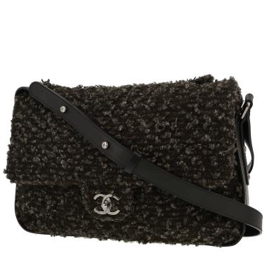 Bolso de mano Chanel   en tweed gris y negro y cuero negro