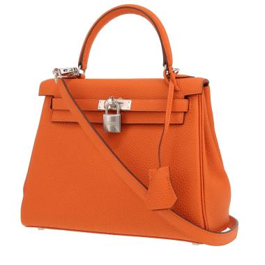 Sac à main Hermès  Kelly 25 cm en cuir togo orange