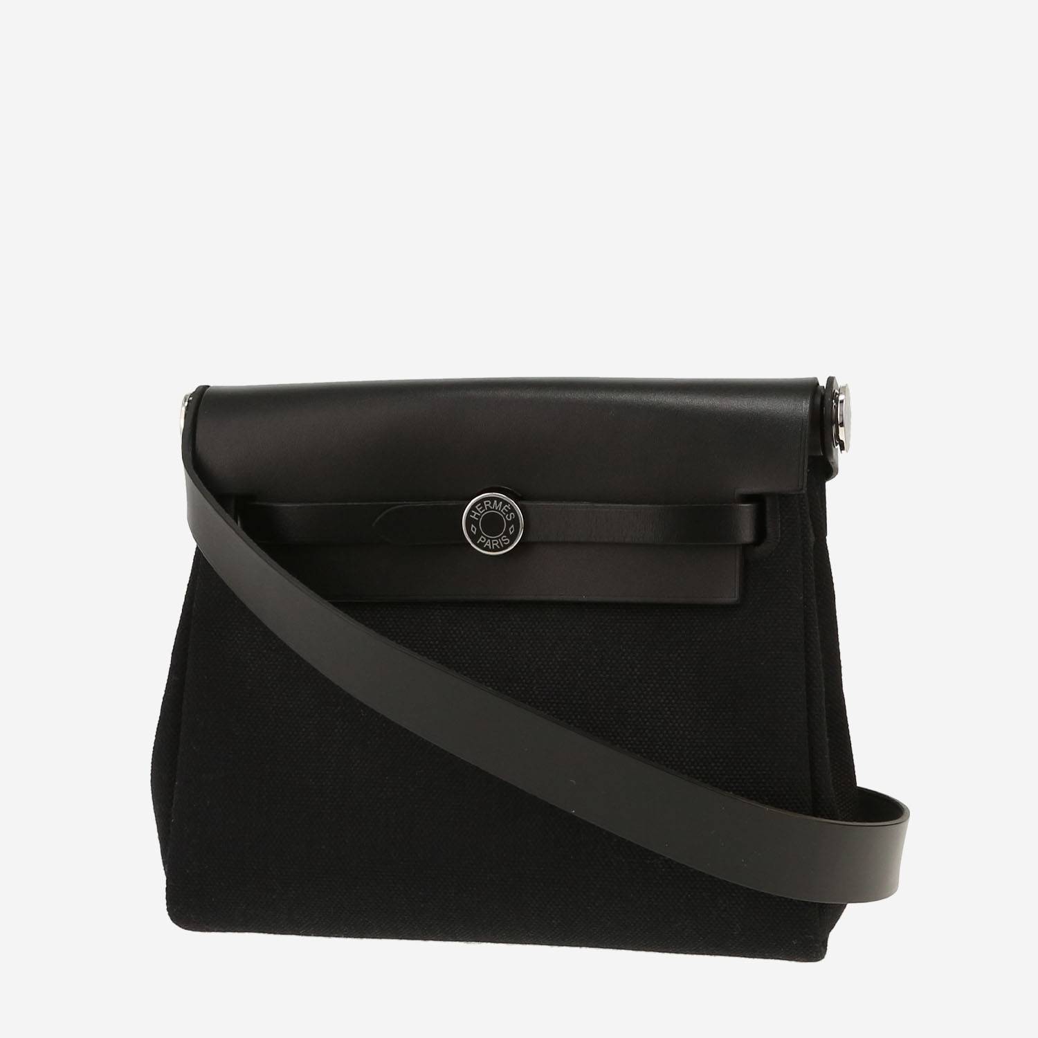 Hermès  Mini Herbag shoulder bag  in black canvas and leather