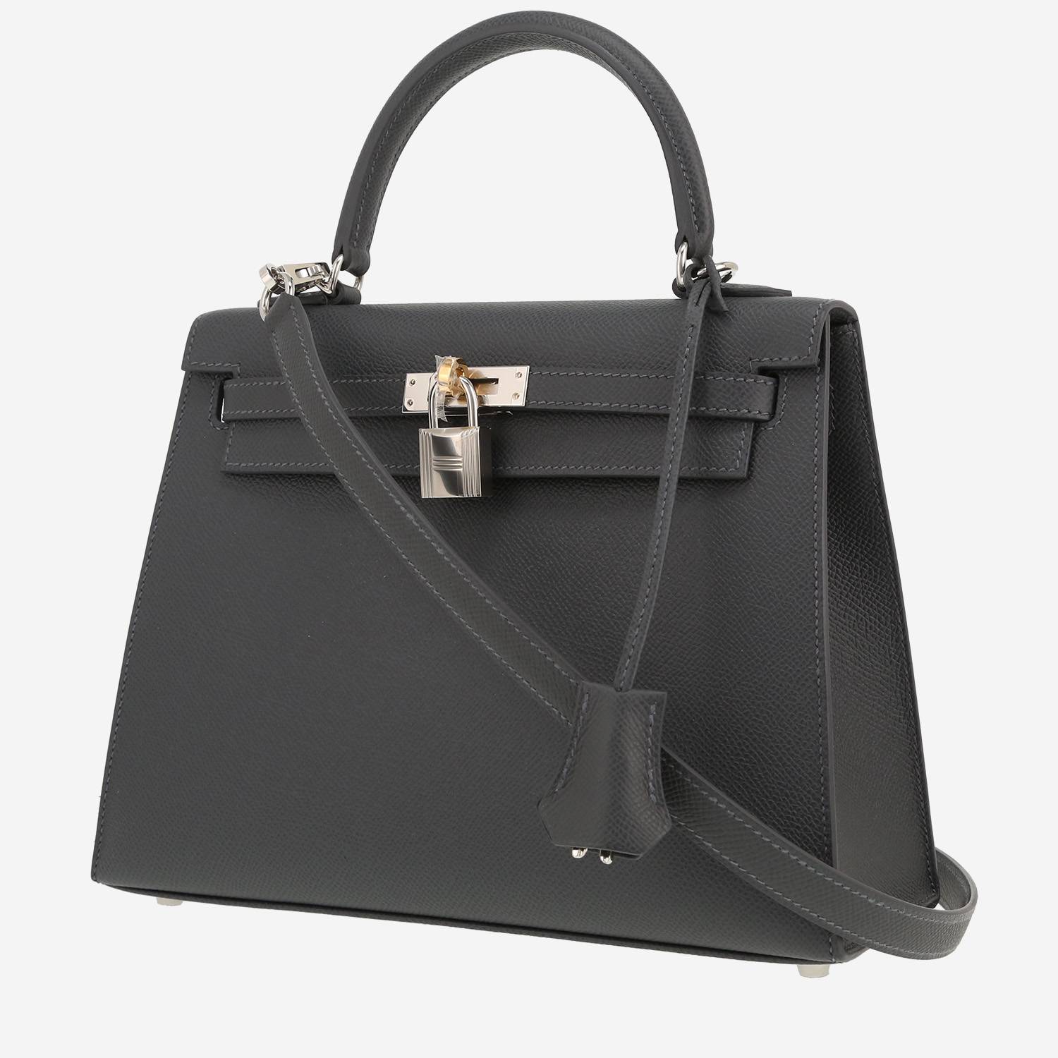 Sac à main Hermès  Kelly 25 cm en cuir epsom gris Ardoise Electrum