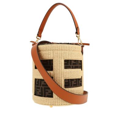 Borsa Fendi   in rafia beige e tela siglata marrone