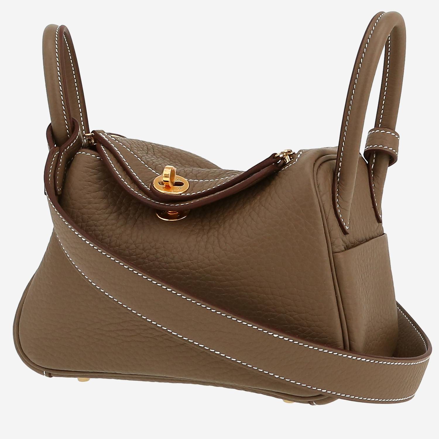 Sac bandoulière Hermès  Lindy mini  en cuir taurillon clémence étoupe