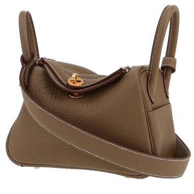 Bolso bandolera Hermès  Lindy mini  en cuero taurillon clémence marrón etoupe