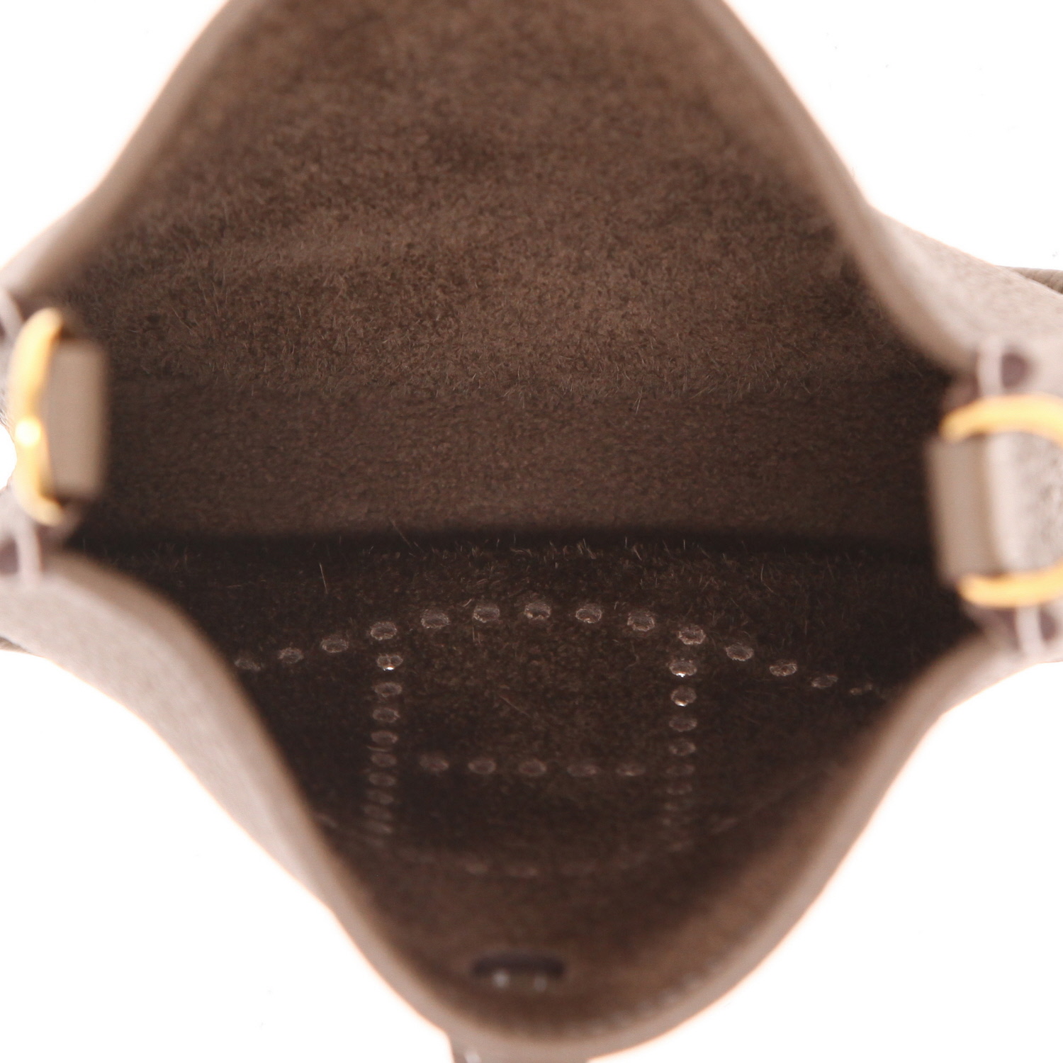 Bolso bandolera Hermès  Mini Evelyne en cuero taurillon clémence marrón etoupe - Detail D3