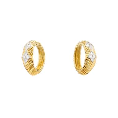 Vintage  hoop earrings in yellow gold and diamonds