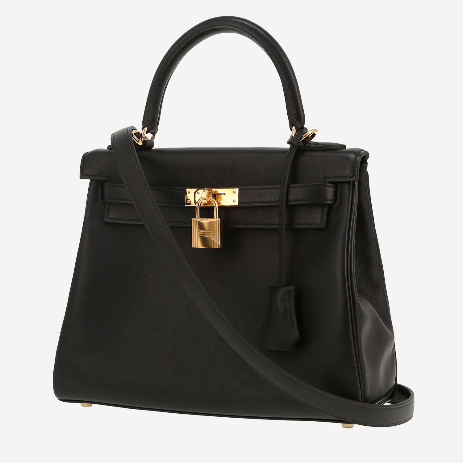 Bolso de mano Hermès  Kelly 25 cm en cuero swift negro