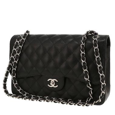 Chanel  Timeless Jumbo shoulder bag  in black quilted grained leather