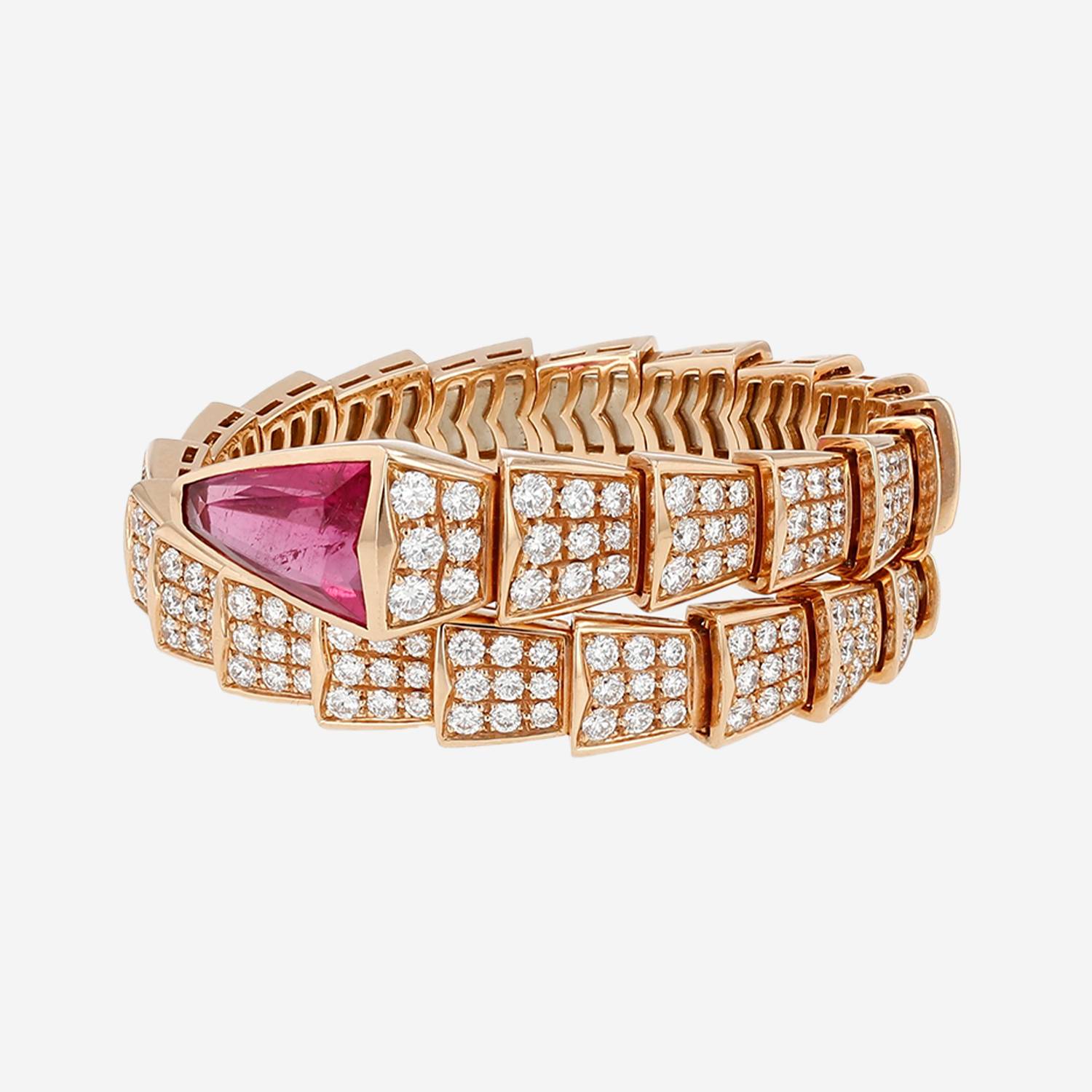 Brazalete Bulgari Serpenti Viper de oro rosa, diamantes y turmalina