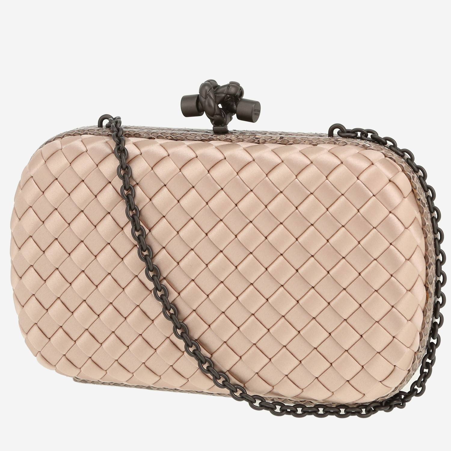 Bottega Veneta  Knot pouch  in pink silk  and python