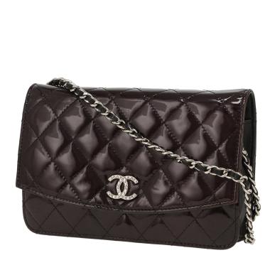 Sac bandoulière Chanel  Wallet on Chain en cuir verni matelassé noir