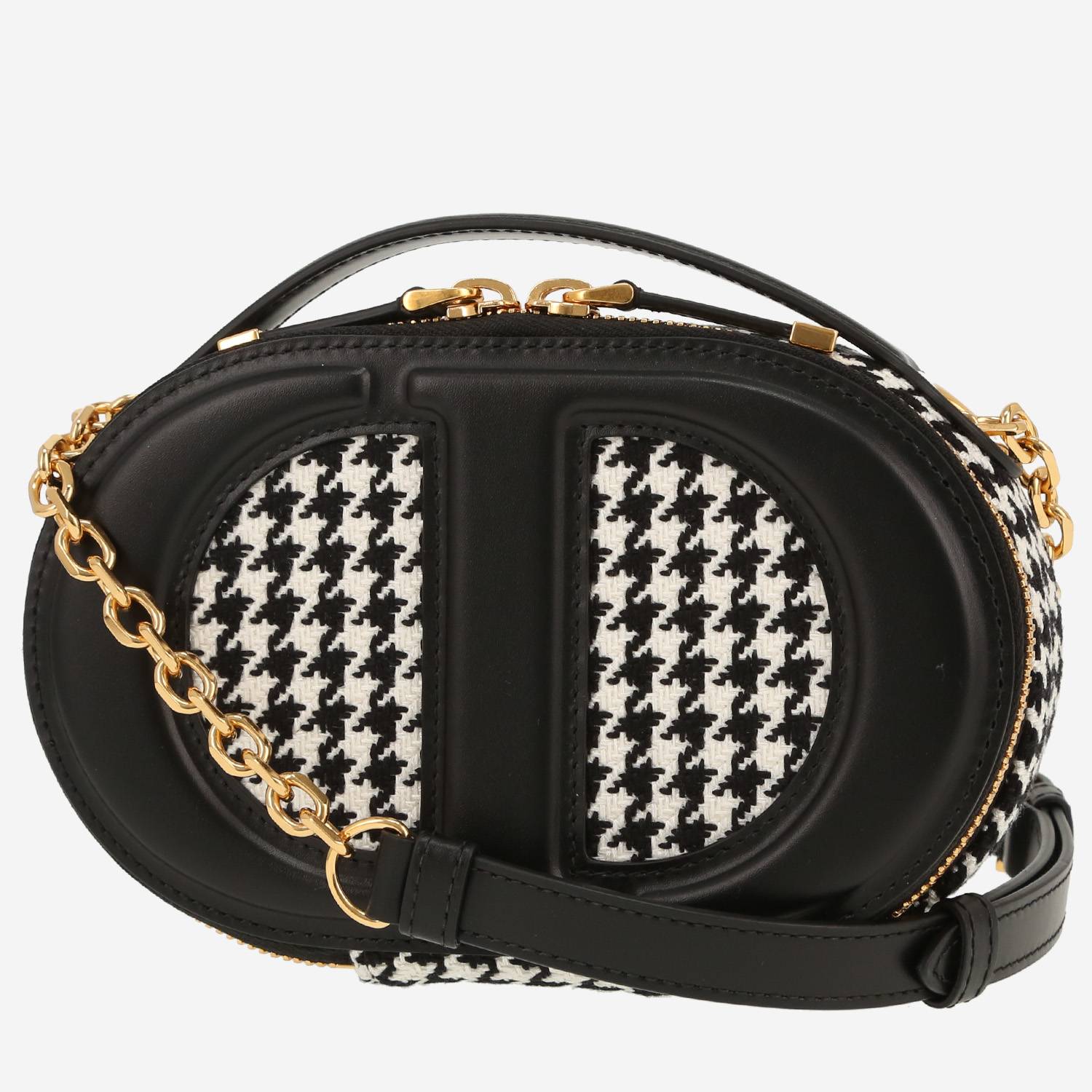 Bolso bandolera Dior  Ovale CD en lona negra y blanca y cuero negro