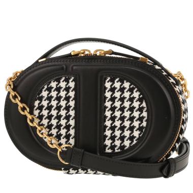 Borsa a tracolla Dior  Ovale CD in tela nera e bianca e pelle nera