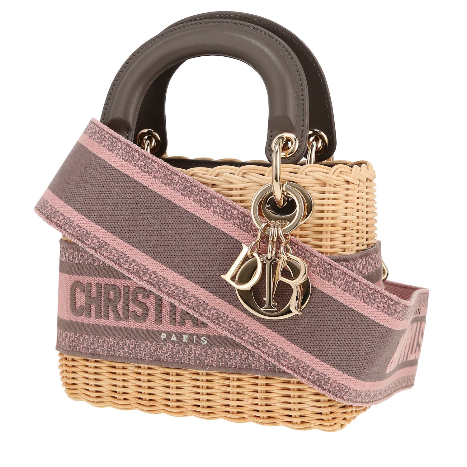 Sac Dior Lady Dior osier beige cuir gris occasion