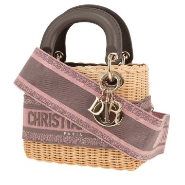 Bolso de mano Dior  Lady Dior en mimbre beige y cuero gris