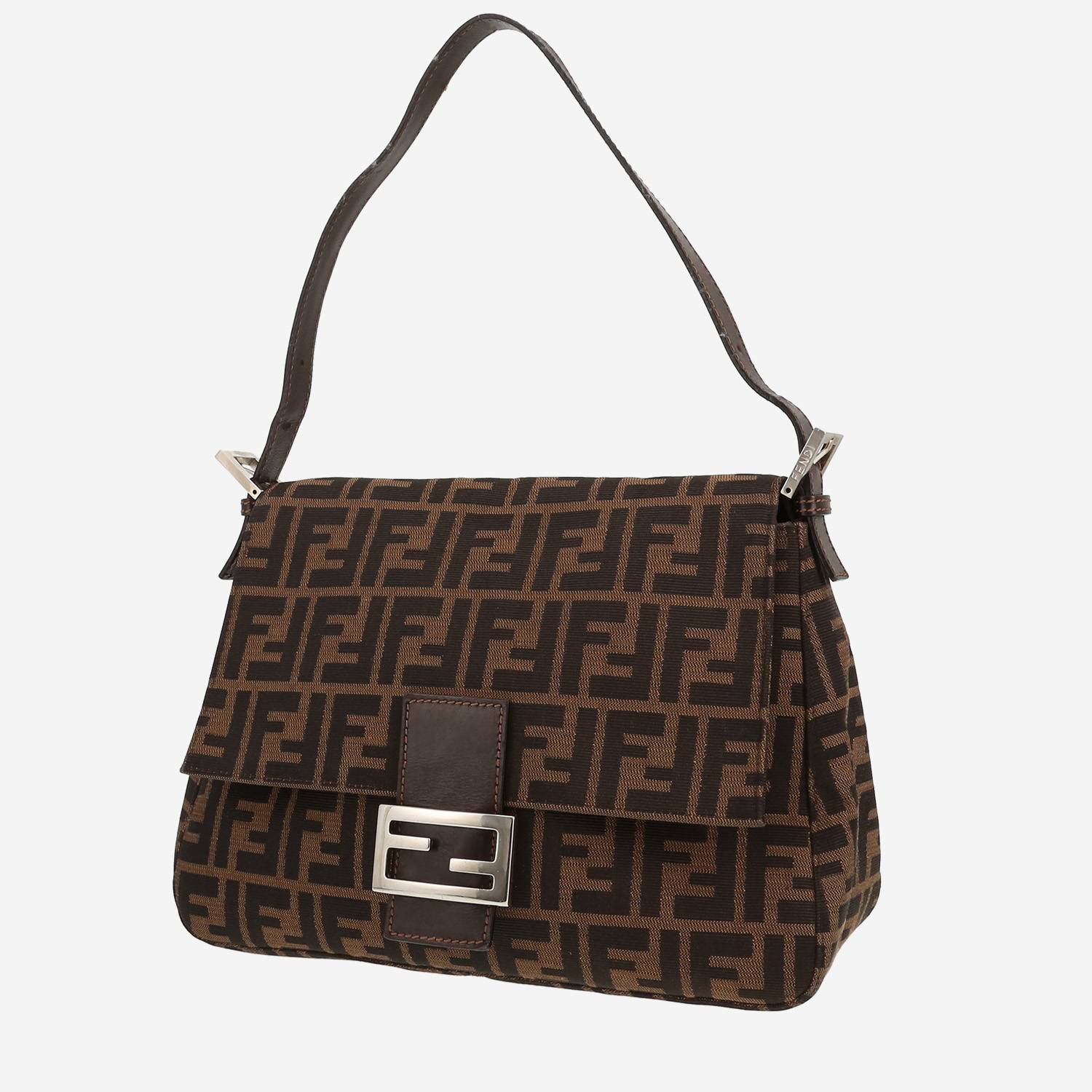 Fendi  Mamma Baguette handbag  in brown logo canvas  and brown leather