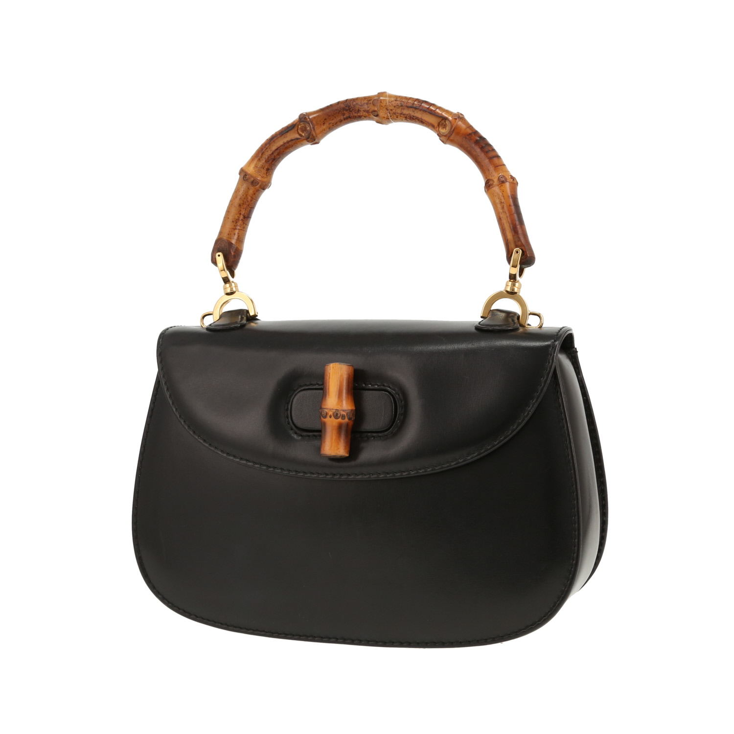Gucci Bamboo handbag in black leather and Bambou - Detail D4