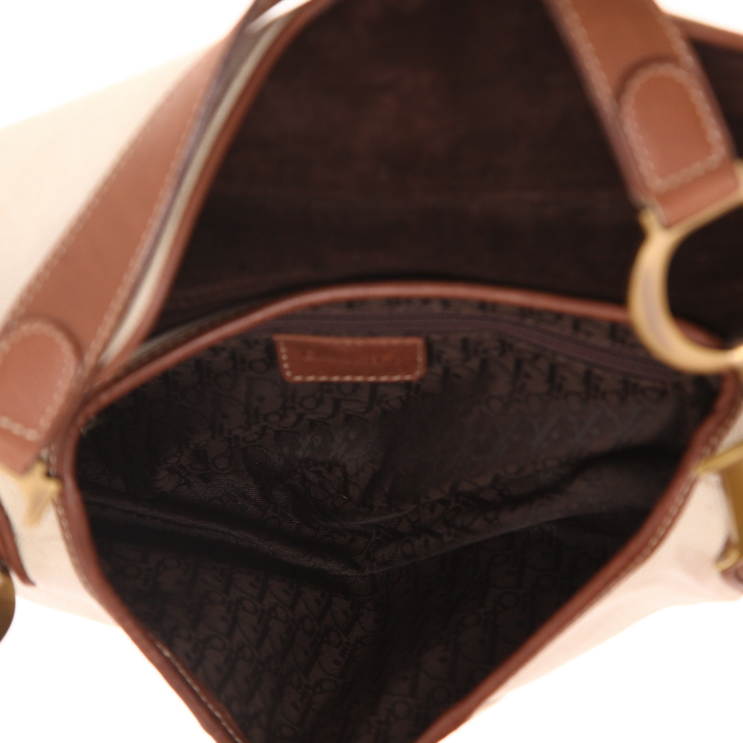 Borsa Dior  Saddle in tela beige e pelle marrone - Detail D3