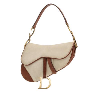 Sac à main Dior  Saddle en toile beige et cuir marron