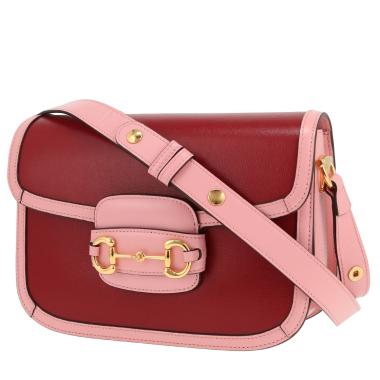 Gucci  1955 Horsebit shoulder bag  in pink and red leather