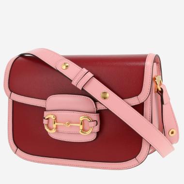 Gucci  1955 Horsebit shoulder bag  in pink and red leather