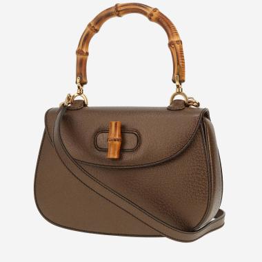 Gucci  Bamboo handbag  in brown glittering leather  and bamboo
