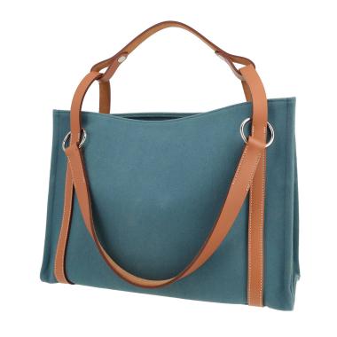 Shopping bag Hermès  Cavalicol in tela blu e mucca Hunter