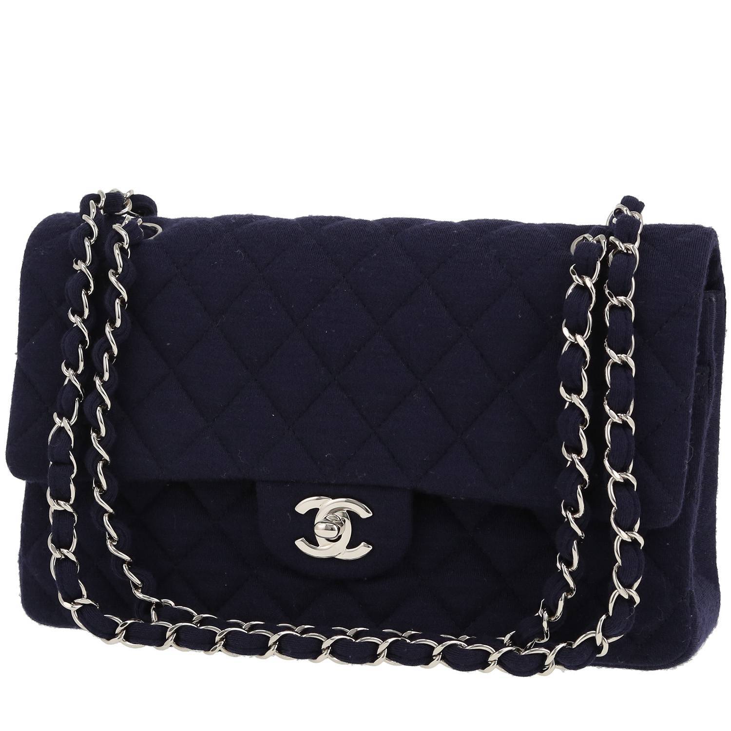 Chanel Timeless Classic Jersey Bleu-Marine d’Occasion Chanel Timeless Classic Jersey Bleu-Marine d’Occasion