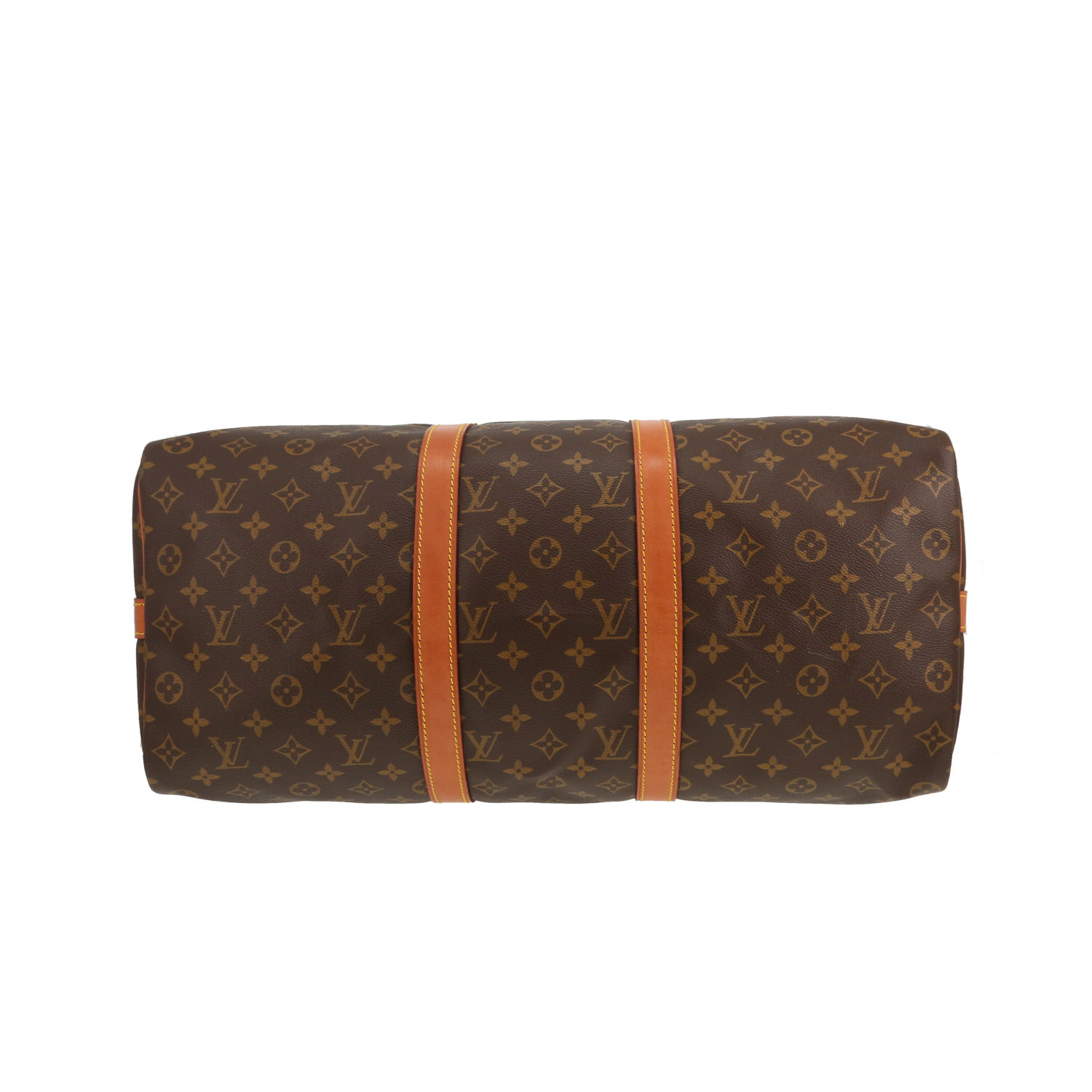 Bolsa de viaje Louis Vuitton Keepall 50 de lona Monogram marrón y piel natural - Detail D1