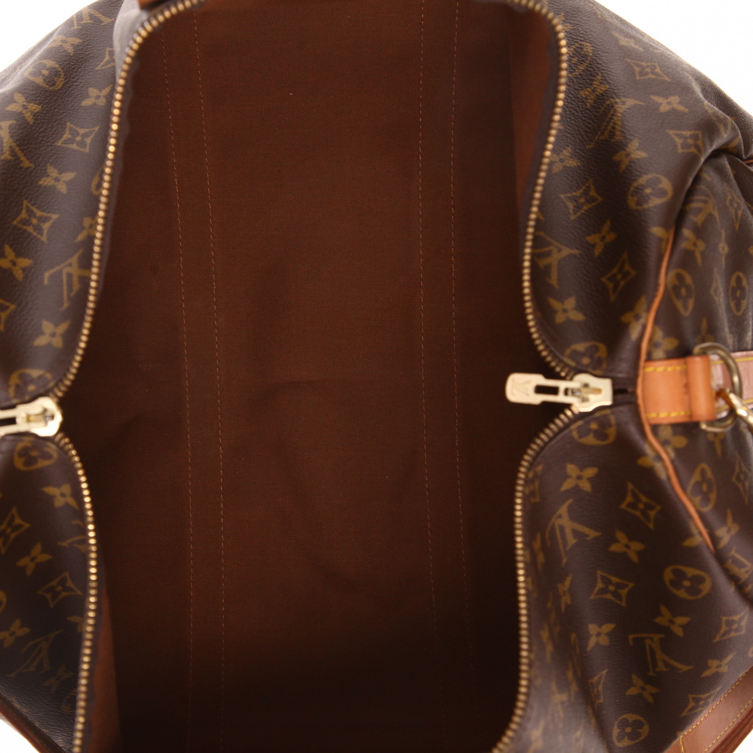 Louis Vuitton Keepall 50 travel bag in brown Monogram canvas and natural leather - Detail D3