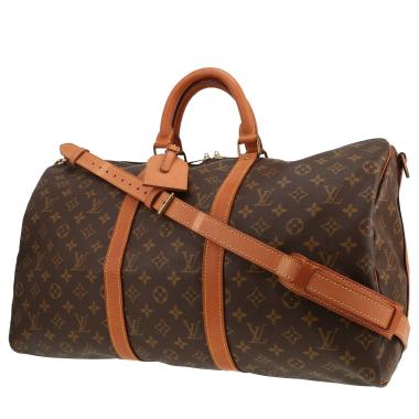 Bolsa de viaje Louis Vuitton Keepall 50 de lona Monogram marrón y piel natural