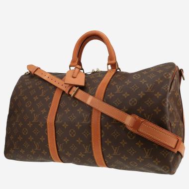 Sac de voyage Louis Vuitton  Keepall 50 en toile monogram marron et cuir naturel