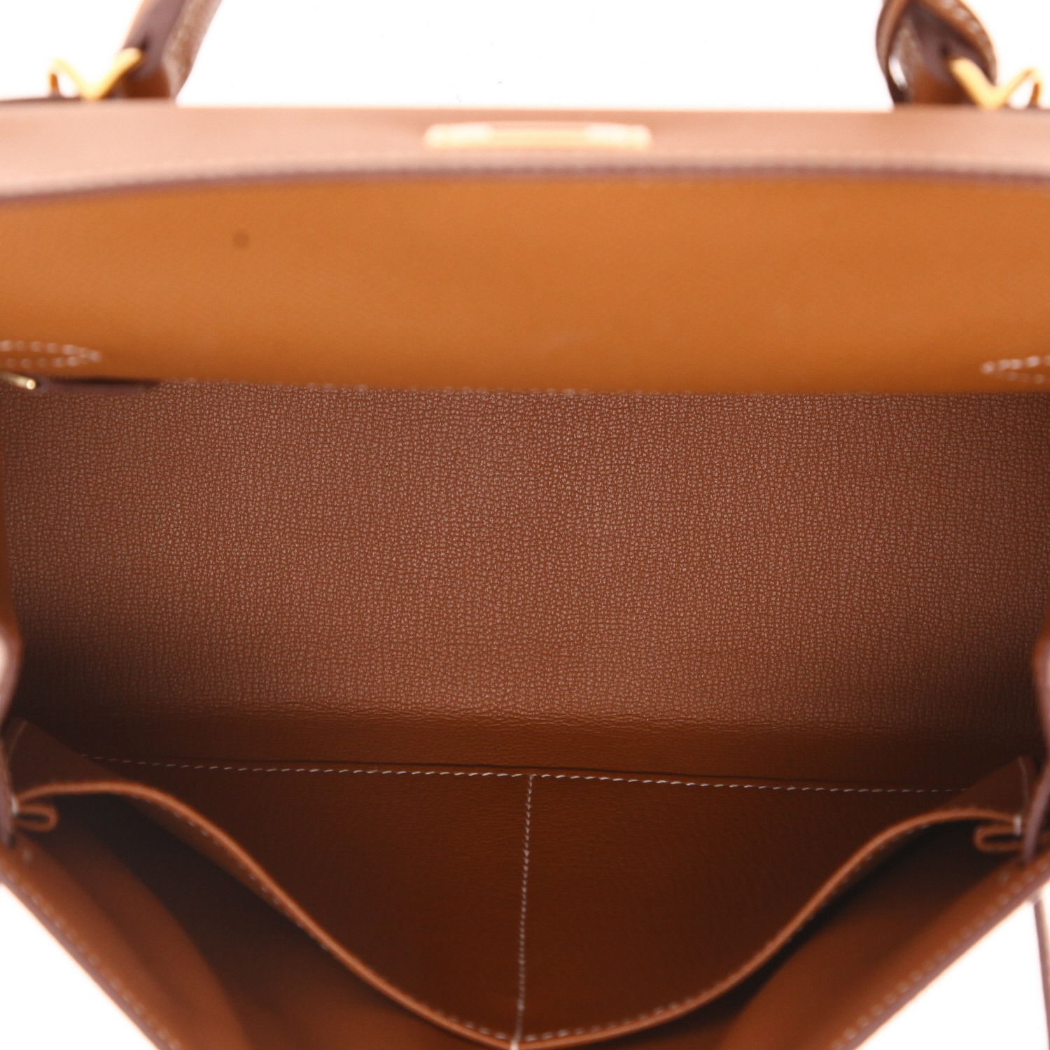 Bolso de mano Hermès  Kelly 28 cm en cuero epsom color oro - Detail D3