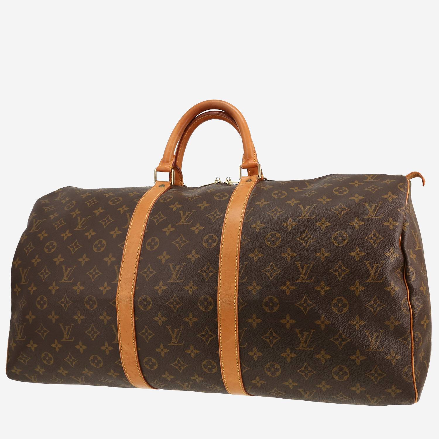 Bolsa de viaje Louis Vuitton  Keepall 55 en lona Monogram marrón y cuero natural