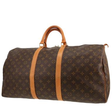 Bolsa de viaje Louis Vuitton  Keepall 55 en lona Monogram marrón y cuero natural