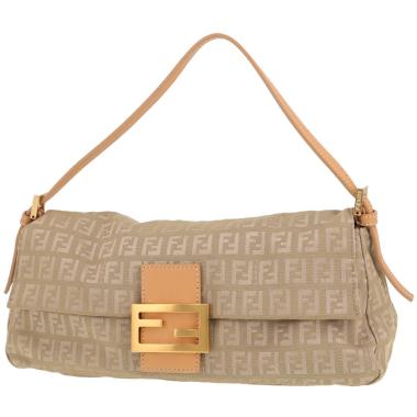 Bolso de mano Fendi  Baguette en lona monogram beige y cuero marrón