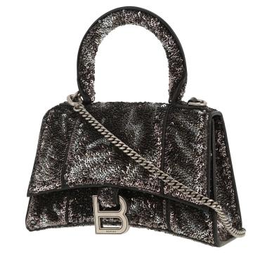 Borsa a tracolla Balenciaga  Hourglass in pelle nera e paillettes