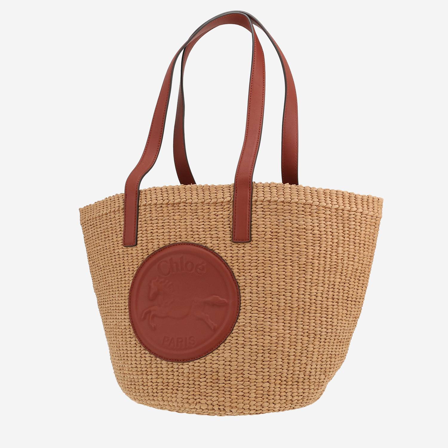 Sac cabas Chloé   en jonc beige et cuir marron