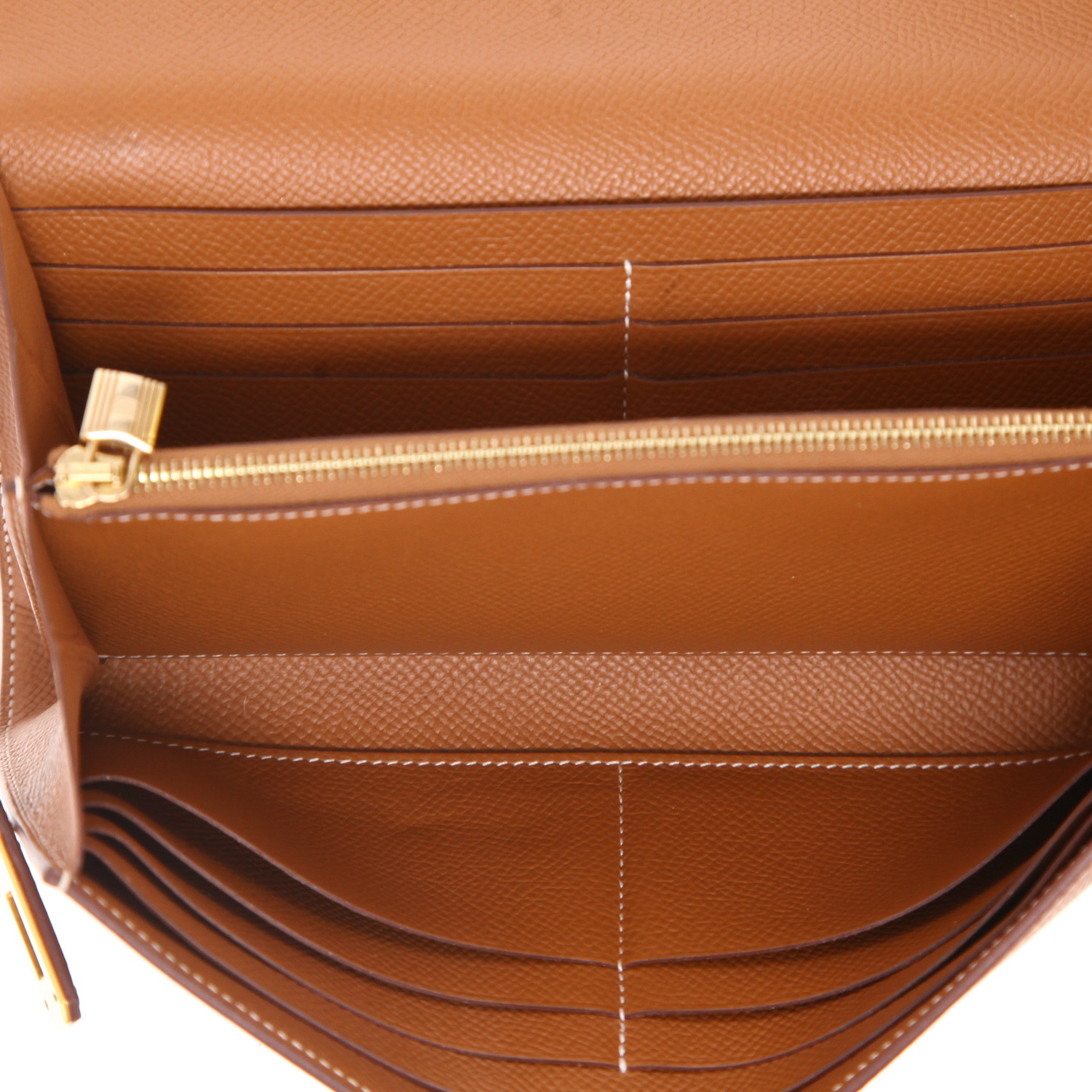 Billetera Hermès  Kelly wallet en cuero epsom color oro - Detail D3