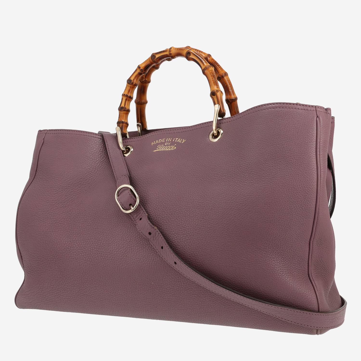 Gucci  Bamboo handbag  in purple grained leather  and bamboo
