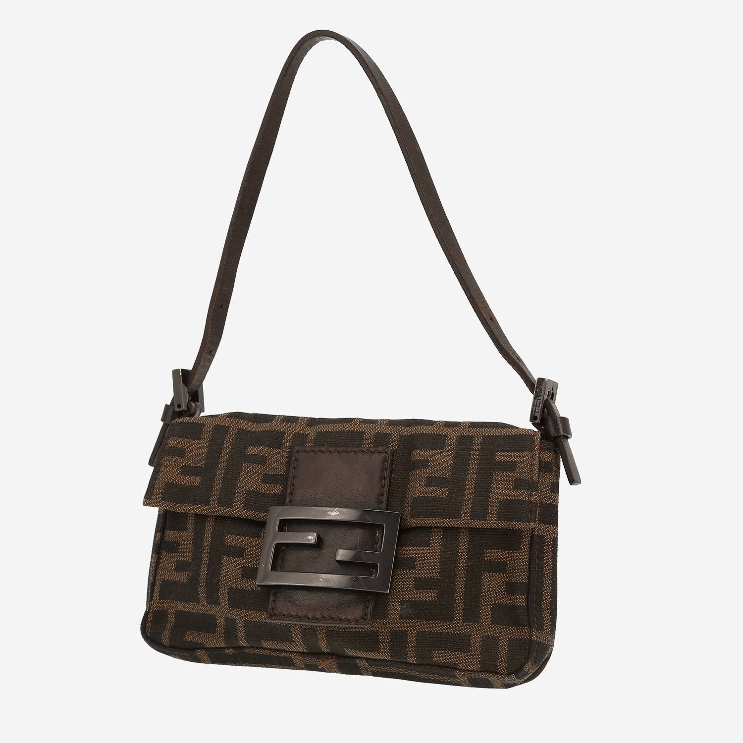 Fendi  Baguette mini  handbag  in brown logo canvas  and brown leather