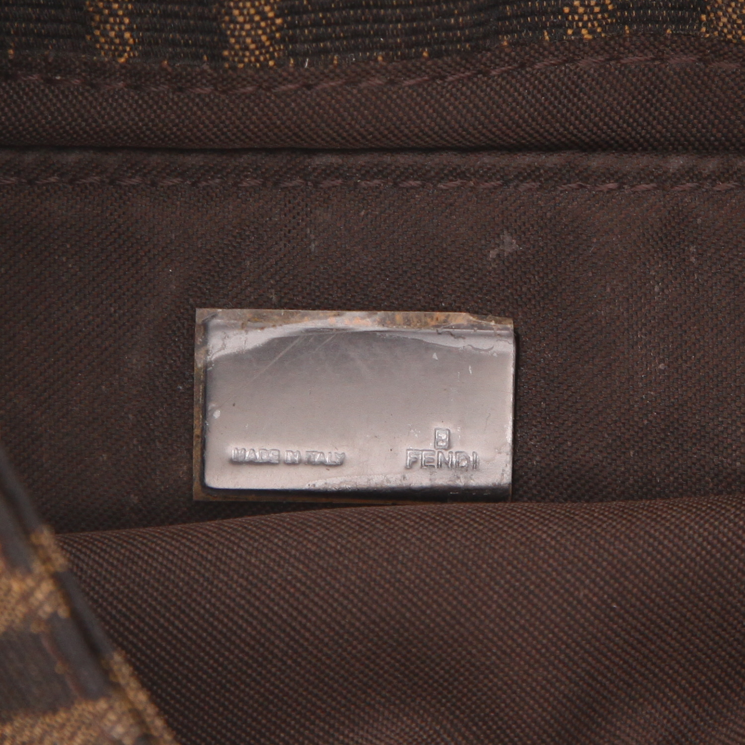 Borsa Fendi  Baguette mini  in tela siglata marrone e pelle marrone - Detail D2