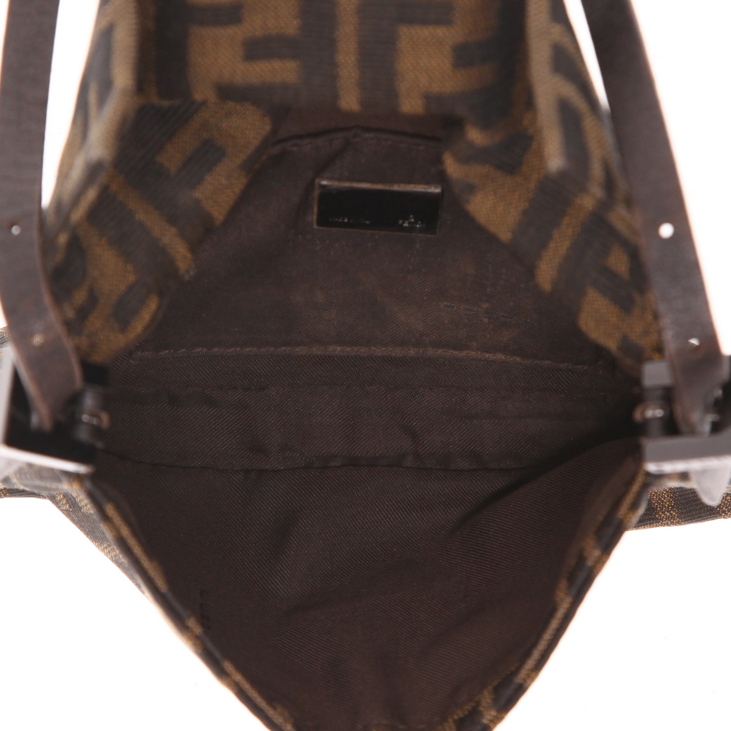 Bolso de mano Fendi  Baguette mini  en lona monogram marrón y cuero marrón - Detail D3
