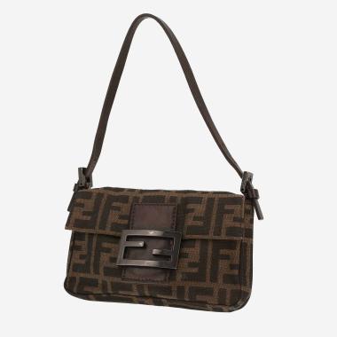 Sac à main Fendi  Baguette mini  en toile siglée marron et cuir marron