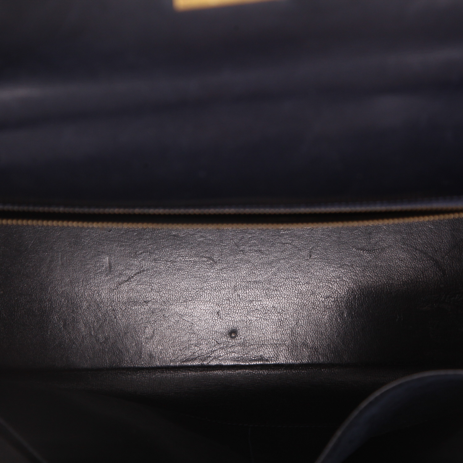 Hermès  Kelly 32 cm handbag  in navy blue box leather  and beige canvas - Detail D3