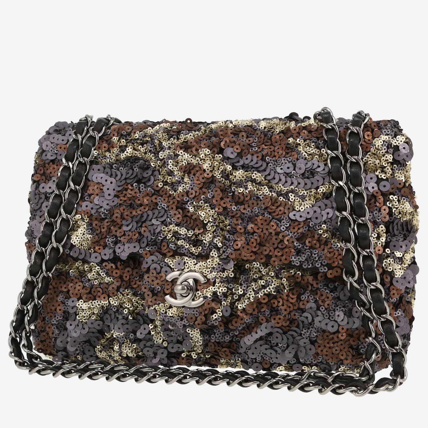 Chanel  Timeless handbag  in brown, silver and golden brown paillette