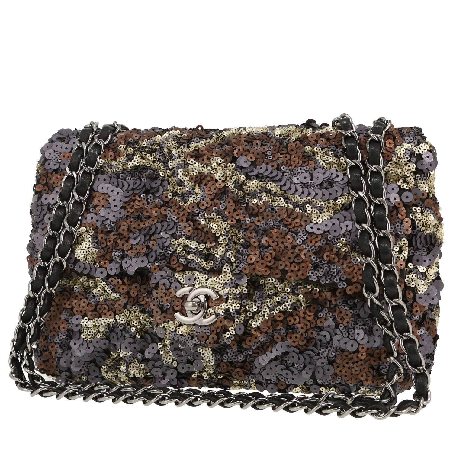 Sac Chanel Timeless Sequin Marron Argenté 2013 Occasion