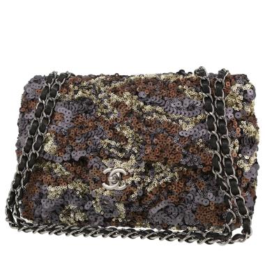 Sac à main Chanel  Timeless en sequin marron argenté et mordoré